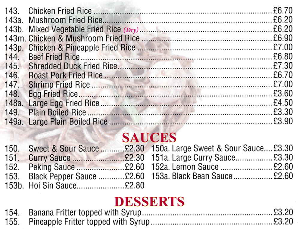 Menu for Ocean City Menu for Ocean City Chinese and Cantonese takeaway on Cranfleet Way in Long Eaton near Nottingham