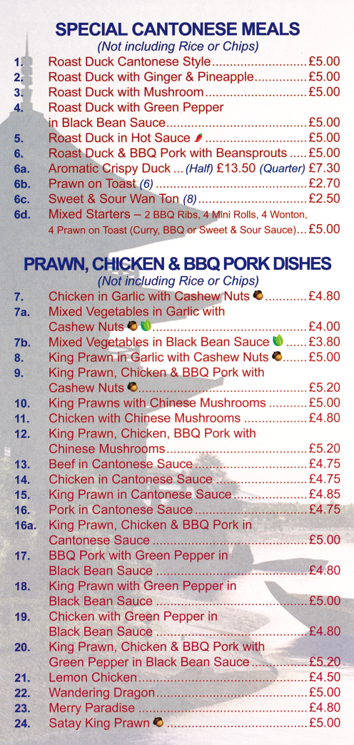 Takeaway menu for Orient Chef in Carlton near Nottingham