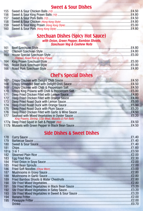 Menu for Oriental House Chinese food takeaway and delivery in Netherfield near Nottingham