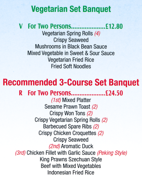 Menu for Oriental House Chinese takeaway in Netherfield near Nottingham