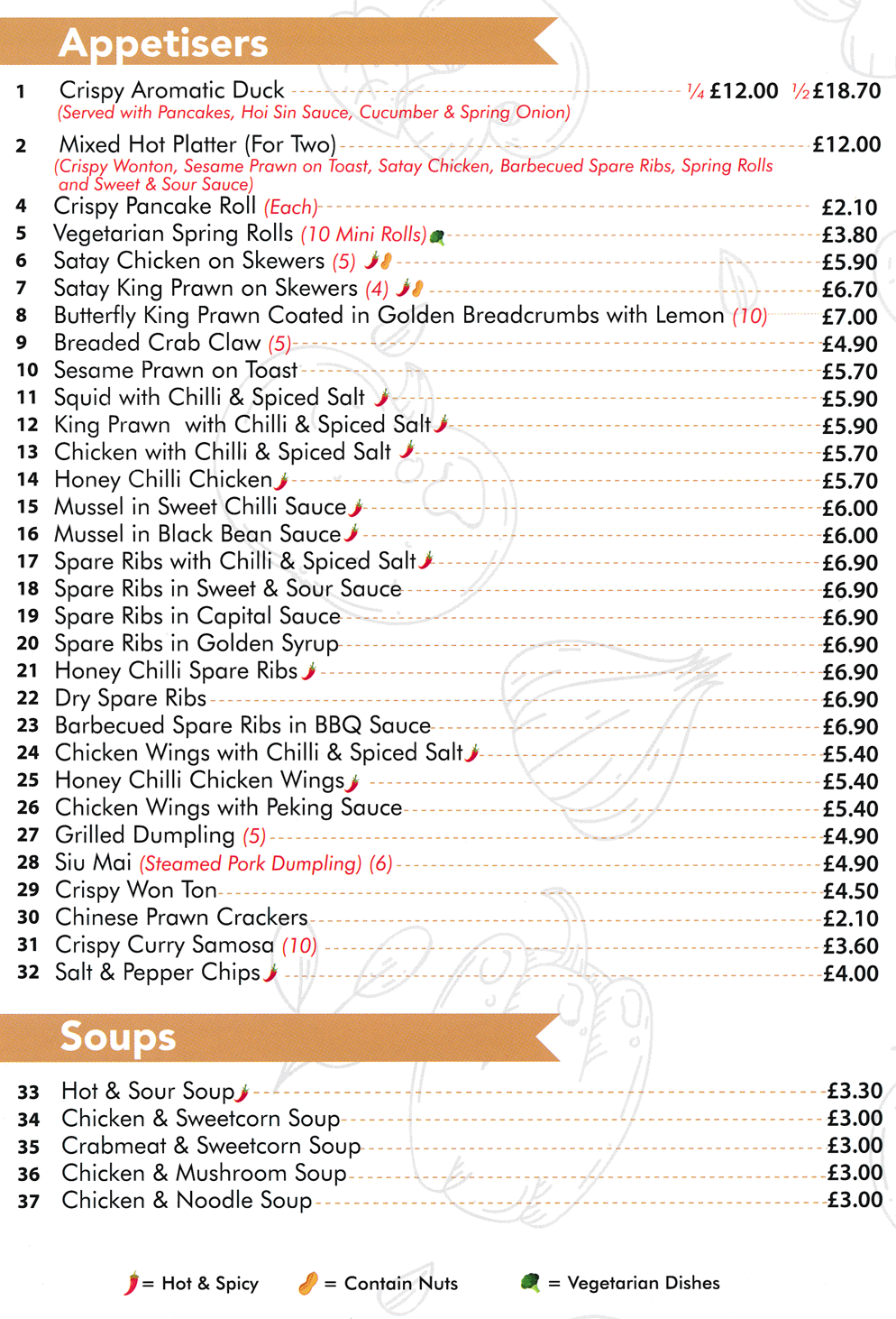 Menu for Oriental Wok Chinese takeaway on Chapel Street in Ripley, Derbyshire DE5 3DL