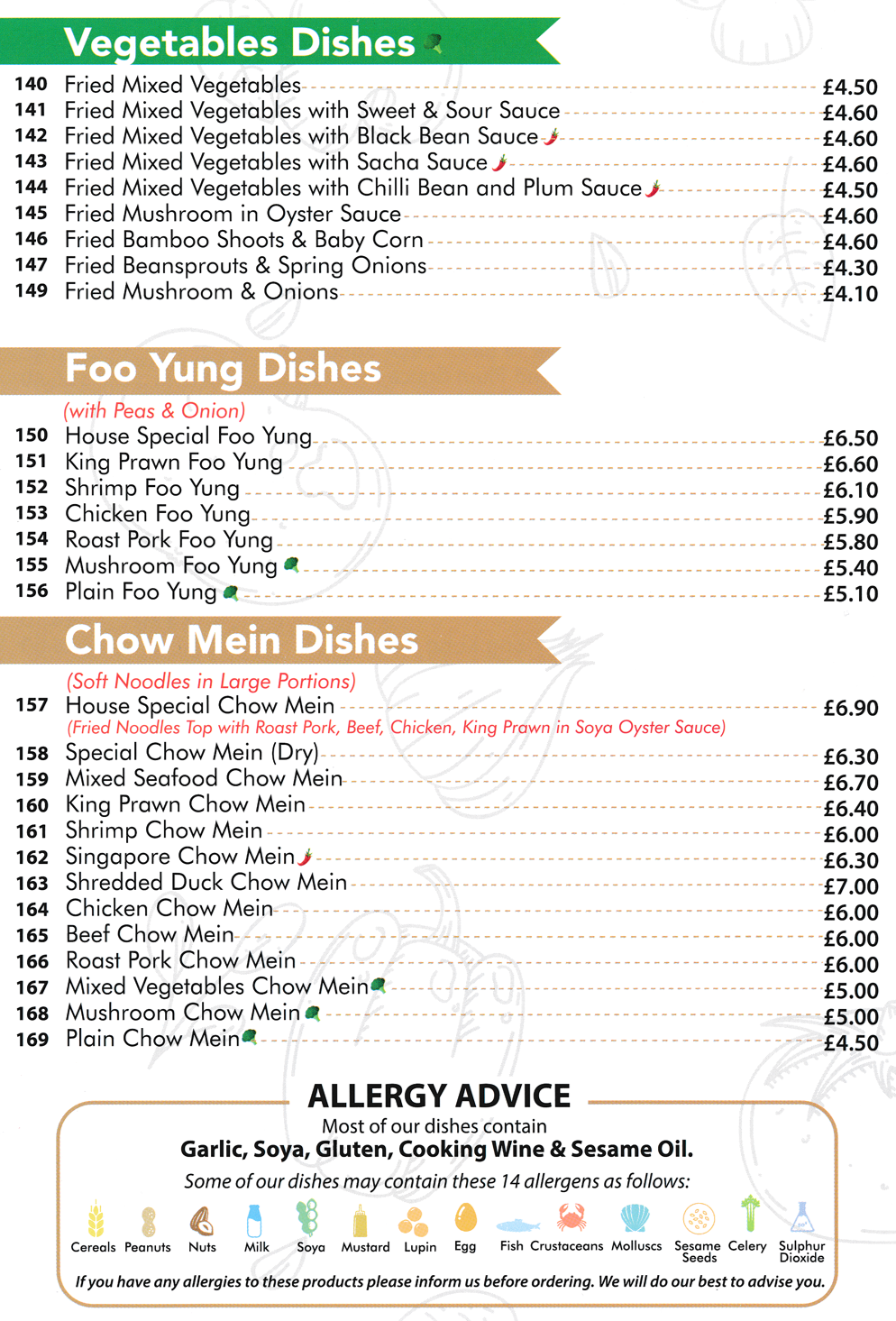 Menu for Oriental Wok Chinese takeaway on Chapel Street in Ripley, Derbyshire DE5 3DL