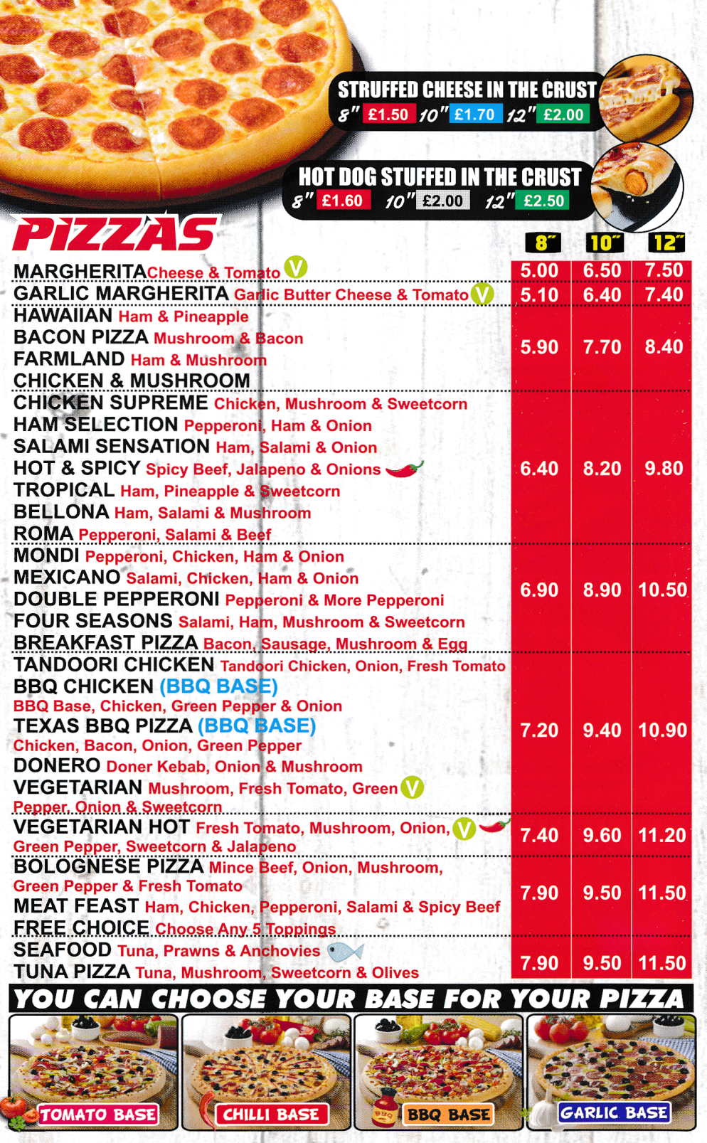Menu for Pizza Bella on Bath Street in Ilkeston DE7 8FF