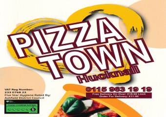 Menuf for Pizza Town in Hucknall near Nottingham
