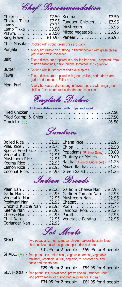 Takeaway menu for Radhuni - Chef's Recommendations, Set Meals, Indian Breads..