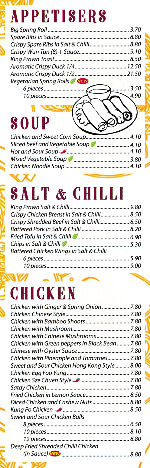 Menu for San San Garden - Aromatic Crispy Duck, Spare Ribs, Roast Duck Cantonese Style, Sweet & Sour, Chop Suey, Chow Mein dishes