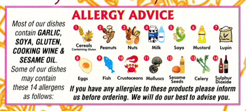 San San Garden Chinese takeaway in Nottingham - Allergy Advice