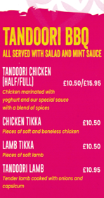 Menu for Sanam Indian takeaway in Sherwood, Nottingham NG5 2JJ