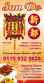 Menu for Sun Do Chinesev food takeaway in Ilkeston, Derbyshire DE7 8HN