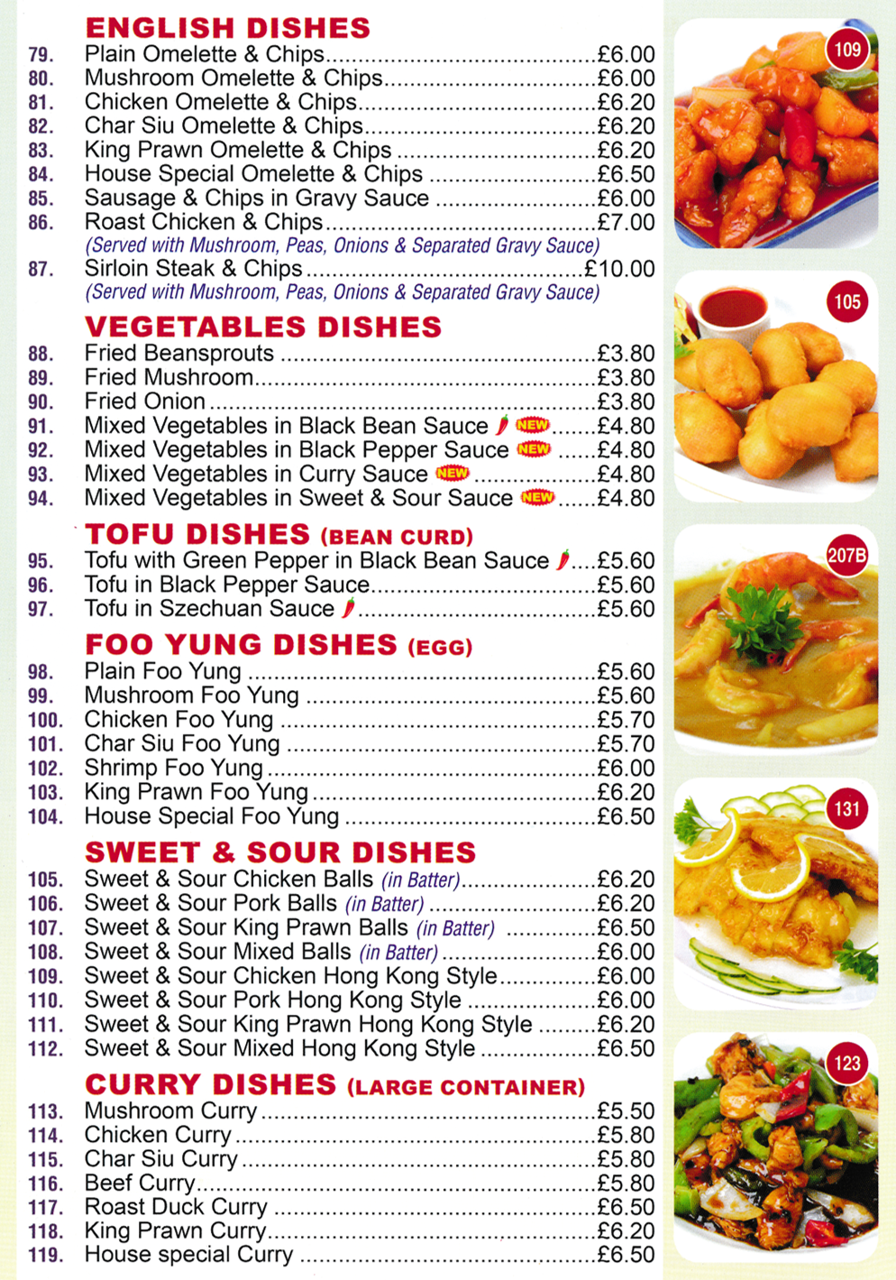 Menu for Sun Wah - Sweet & Sour Pork Balls, Mushroom Foo Yung, Beef Curry..