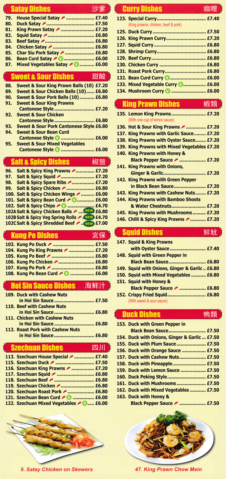Menu for Tammy's - Salt & Spicy Squid, Char Sui Pork Satay, Sweet & Sour Pork Balls, Szechuan Squid, Beef Curry..