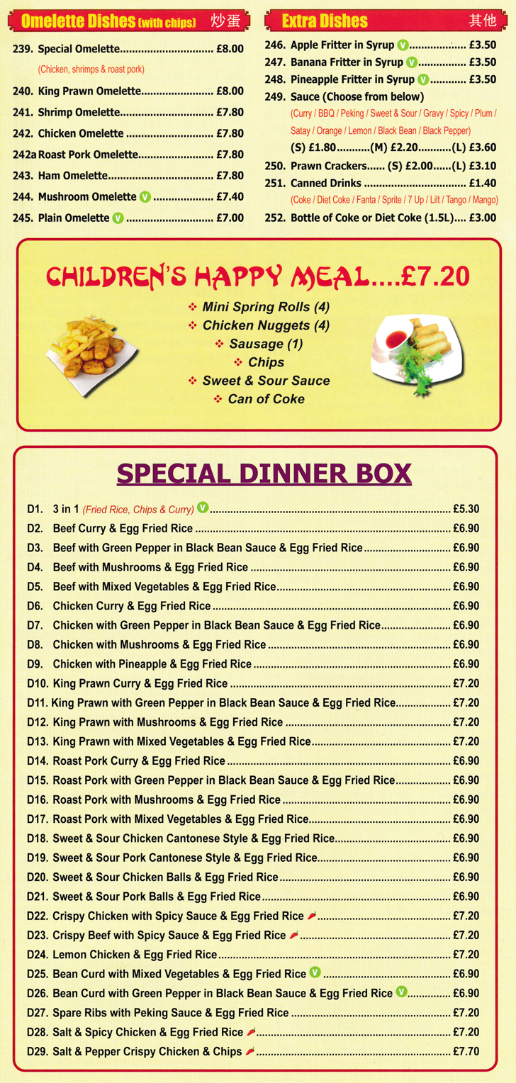 Menu for Tammy's Cantonese and Peking cuisine takeaway and delivery