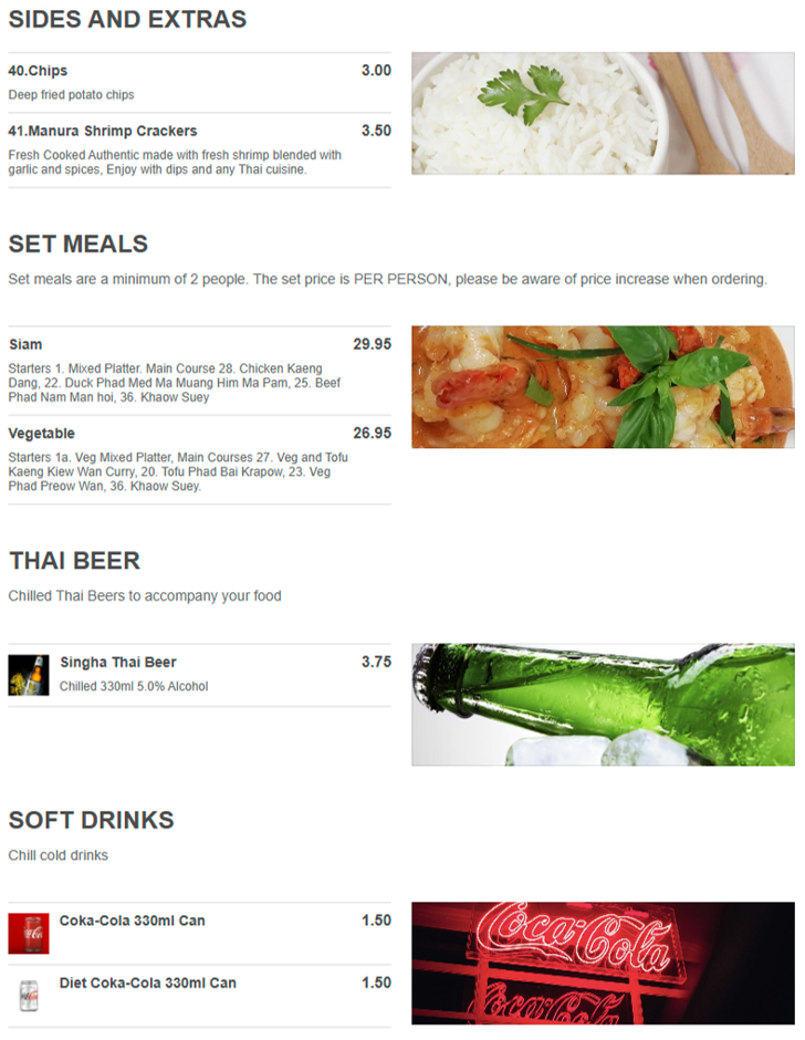 Takeaway menu for Thai Legend in Sandiacre near Nottingham