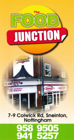 Menu for The Food Junction curry, pizza, kebab and fast food takeaway on Colwick Road in Sneinton, Nottingham NG2 4AL