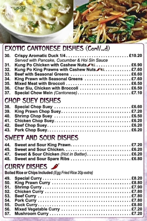 Menu for The Little Bridge Chinese and Cantonese food takeaway in Long Eaton