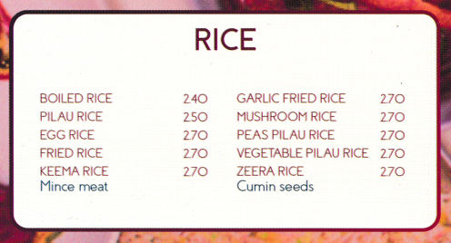 Takeaway menu for Three Spices - Rice Dishes