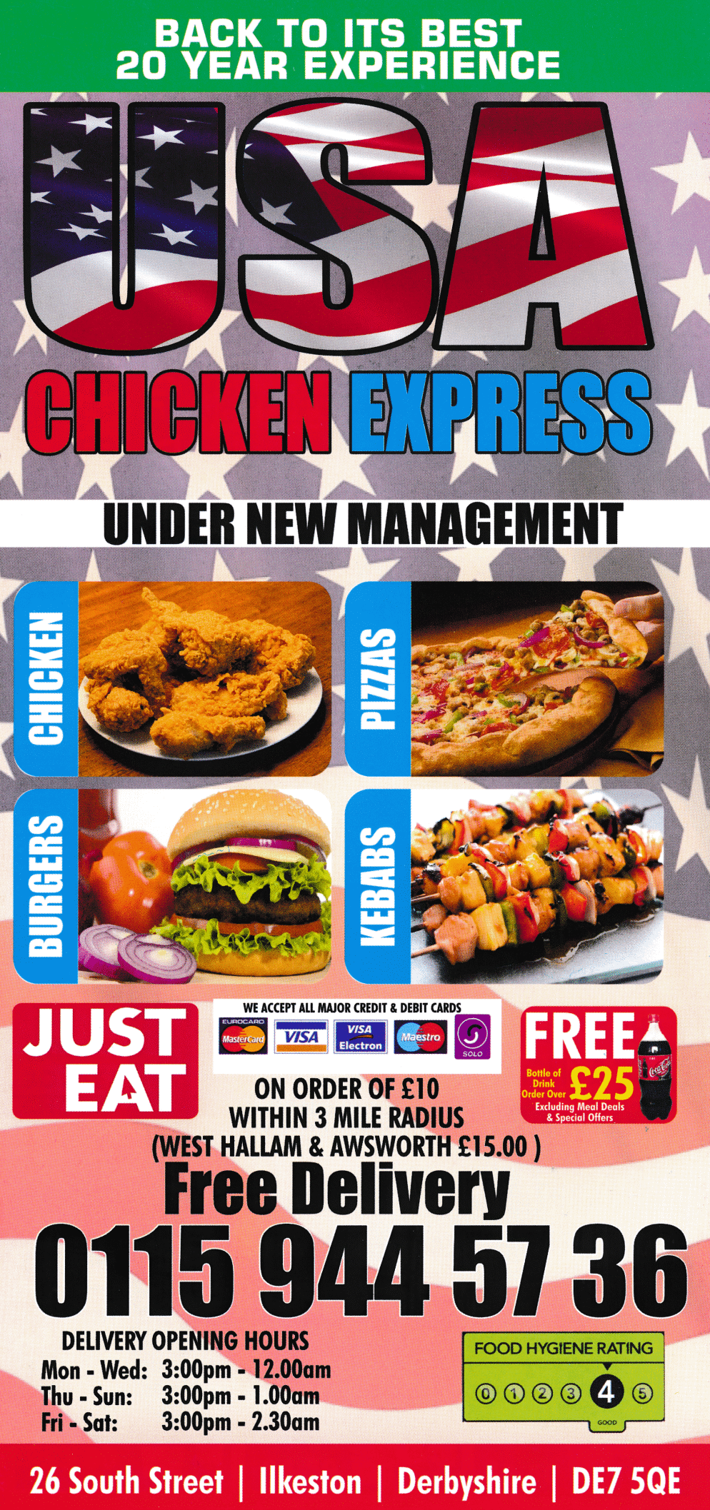 Menu for USA Chicken Express on South Street in Ilkeston