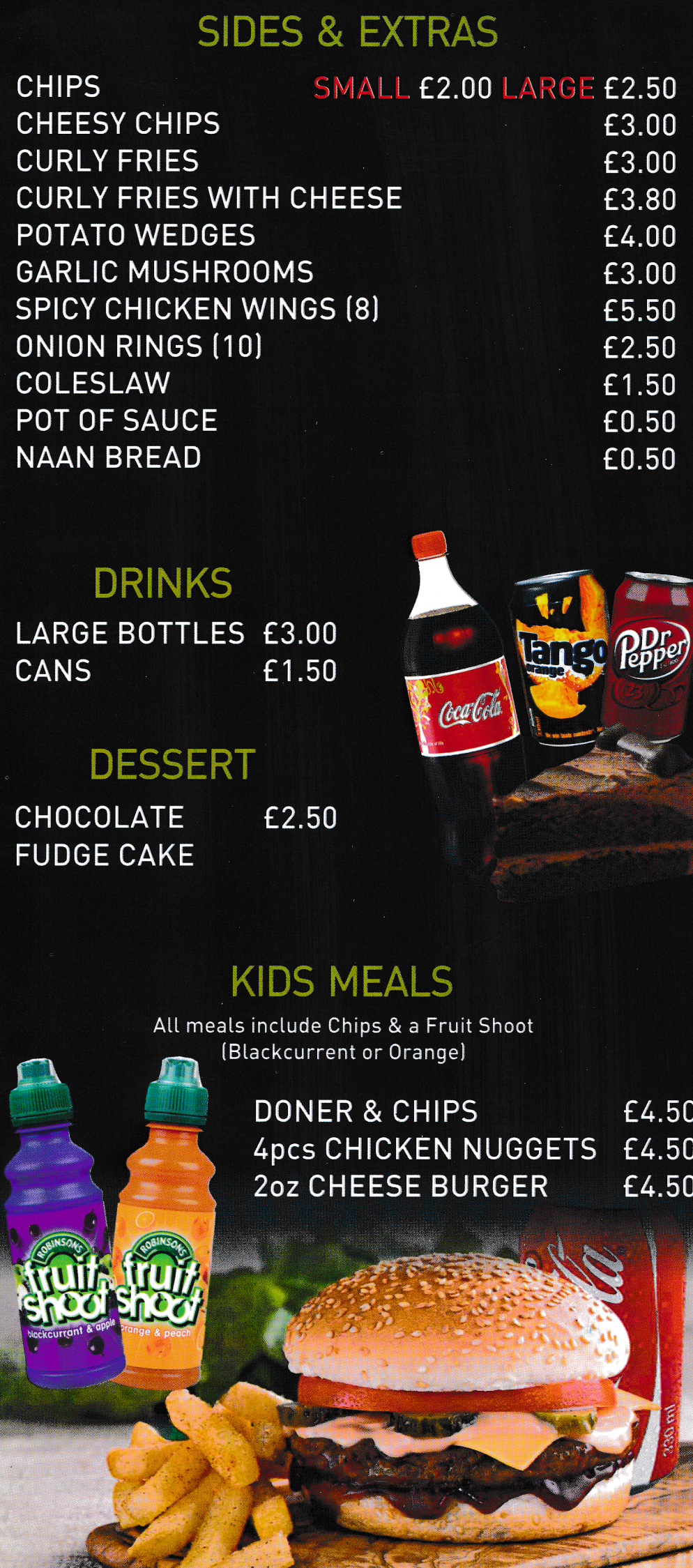 Menu for Valentino's takeaway in Langley Mill near Nottingham