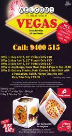Menu for Vegas curry house, pizzeria and fast food takeaway on Carlton Hill in Nottingham NG4 1GD