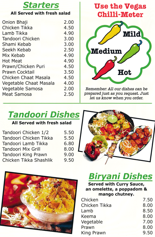 Vegas in Nottingham takeaway and delivery menu