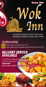 Menu for Wok Inn Chinese takeaway on Main Road in Leabrooks near Somercotes, Derbyshire DE55 1LA