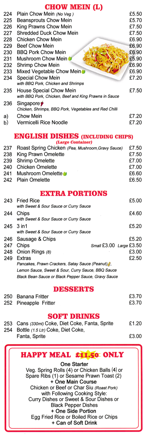 Menu for Wok Inn - Chicken Chow Mein, Egg Foo Yung, Duck with Plum Sauce, Beef Fried Rice..