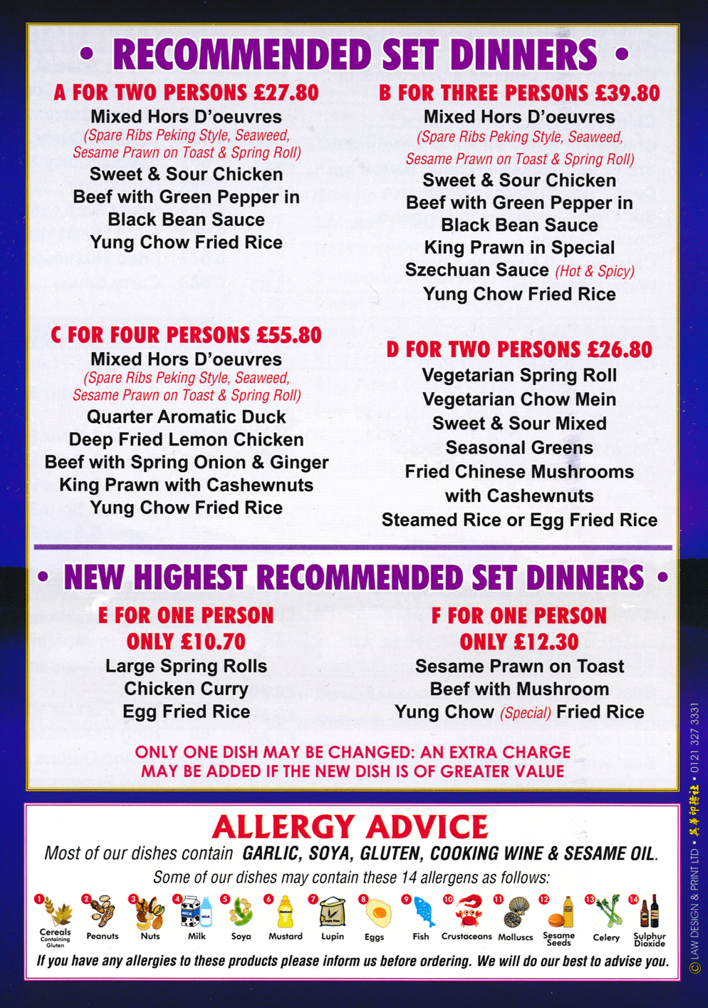 Menu for Wok Wonder Menu for Wok Wonder Chinese food takeaway and delivery in Mansfield - Recommended Set Dinners