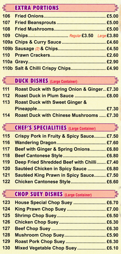 Menu for Wok Wonder Menu for Wok Wonder in Mansfield - dishes include; Chicken Chop Suey, Wandering Dragon, Beef Cantonese Style, Sauteed King Prawns in Spicy Sauce, Roast Duck in Plum Sauce..