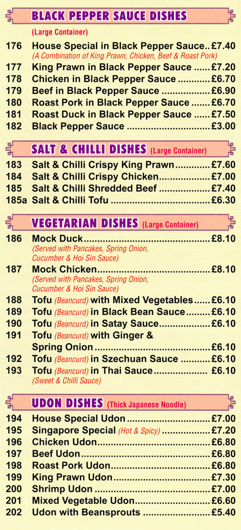 Menu for Wok Wonder Menu for Wok Wonder in Mansfield - dishes include; Mock Duck, Tofu in Szechuan Sauce, Chicken Udon, Salt & Chilli Crispy Chicken, Roast Duck in Black Pepper Sauce..