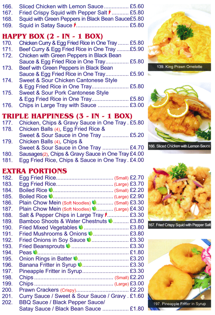 Menu for Woo Hing Chinese takeaway on Sutton Road in Huthwaite, Nottinghamshire