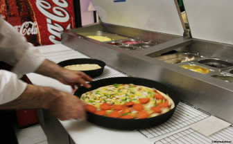Pizzas being prepared at La Piazza in Nottingham