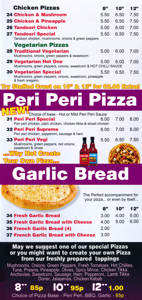 Takeaway menu for Mario's Pizza in Keyworth NG12 5FT