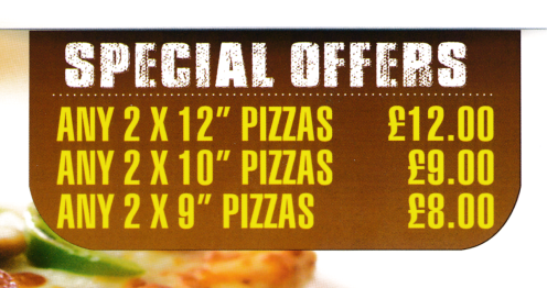 Takeaway menu for Pizza Zone