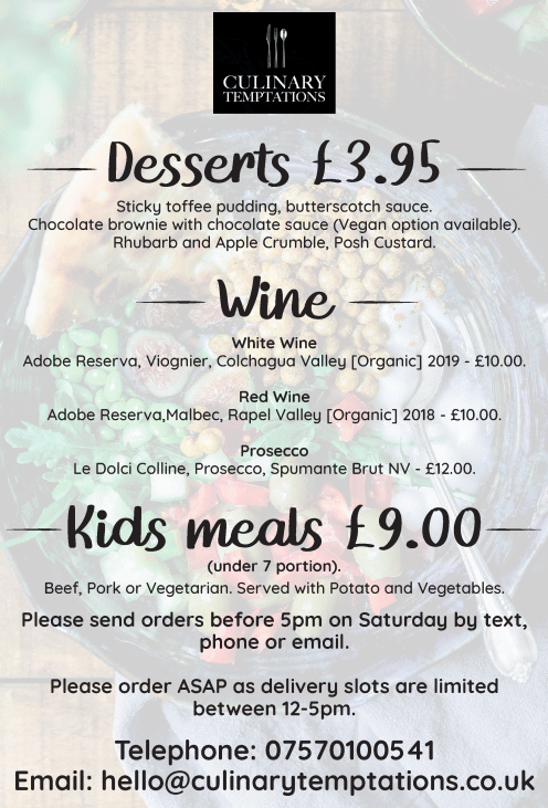 Menu for Culinary Temptations - Desserts, Wines, Kids Meals..