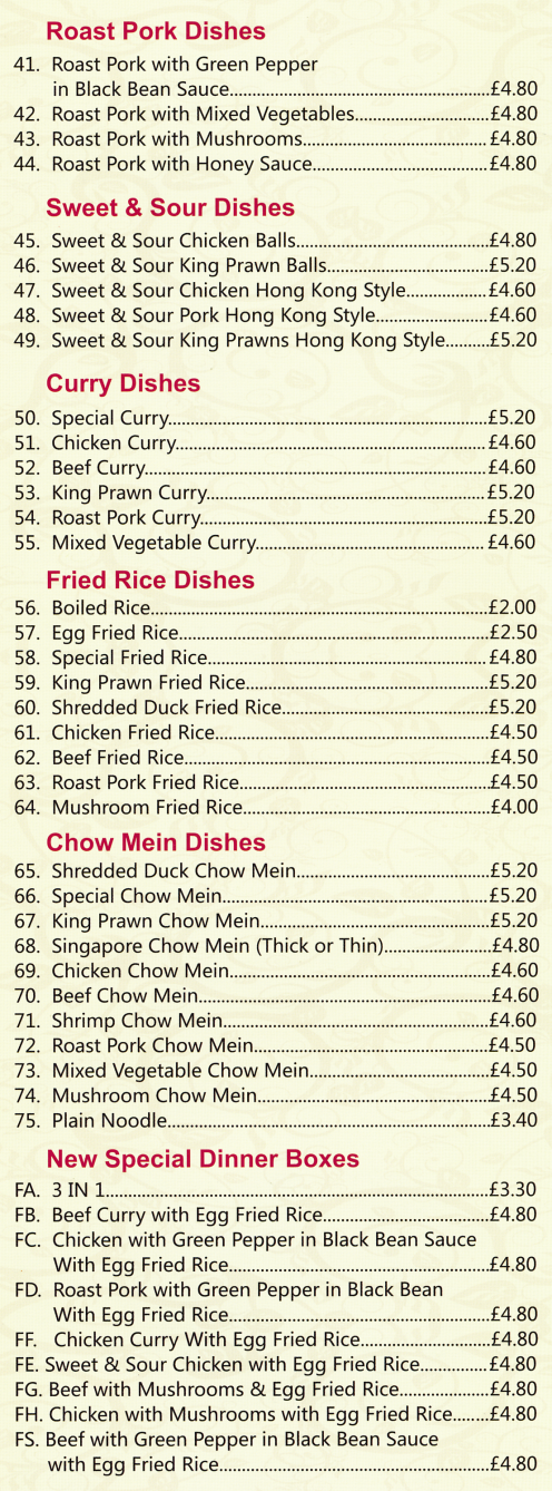Menu for Thai Hua (Beef Chow Mein, Sweet & Sour Chicken Balls, King Prawn Curry, Set Meals, Set Dinner Boxes..)