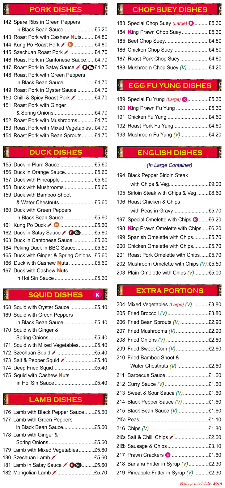 Tung Fong's menu; Chinese food takeaway in Aspley, Nottingham